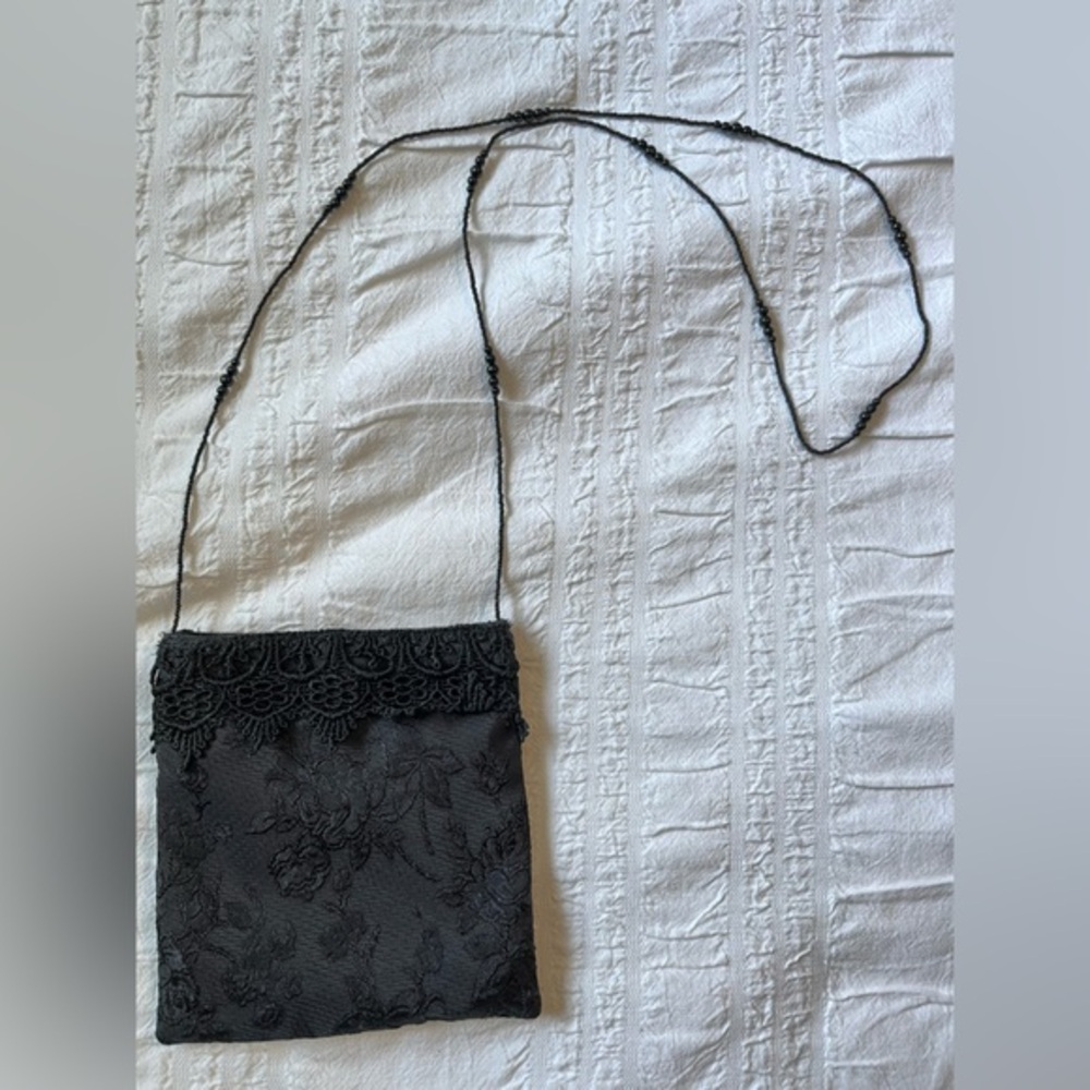 Extra Small Vintage Black Lace Beaded Formal Purse
